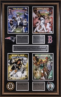 Tom Brady, David Ortiz, Bobby Orr and Bill Russell Signed Framed 32 x 50 Oversized Photo Collage (Tristar & MLB Authenticated) 